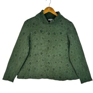 Habitat Textured Knit Sweater Womens M Olive Green Mock Neck Pullover Cozy